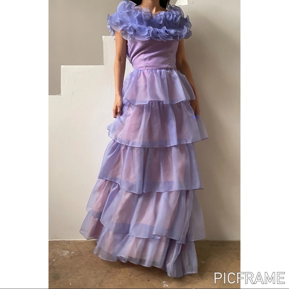 Vintage 1960s Lavender Voile Strapless Ruffle Dress